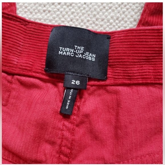 ♥️ Marc Jacobs ♥️ NWT Darling Red Corduroy Mid Rise Turn-Up Crop Pant Cuff 26 S - Picture 5 of 15